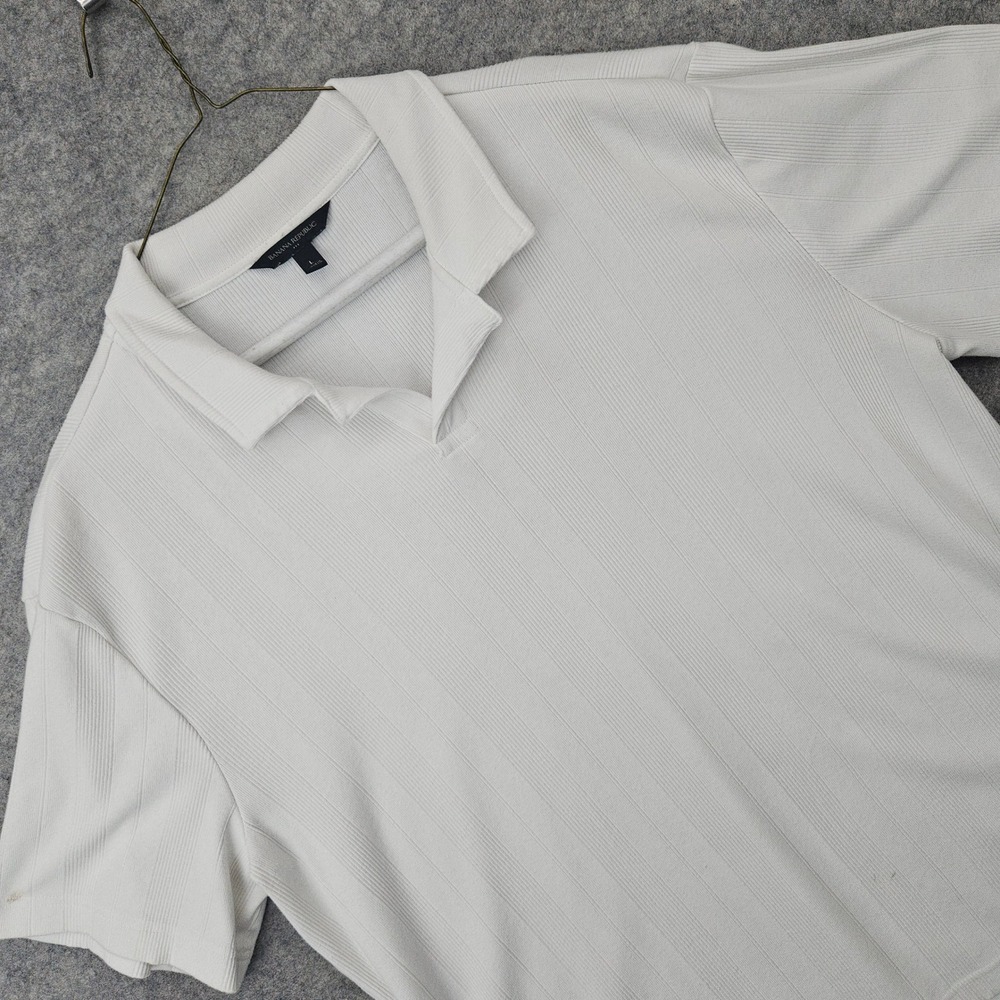 Banana Republic Variegated Rib Polo Shirt Mens White L Short Sleeve V-Neck SPOTS